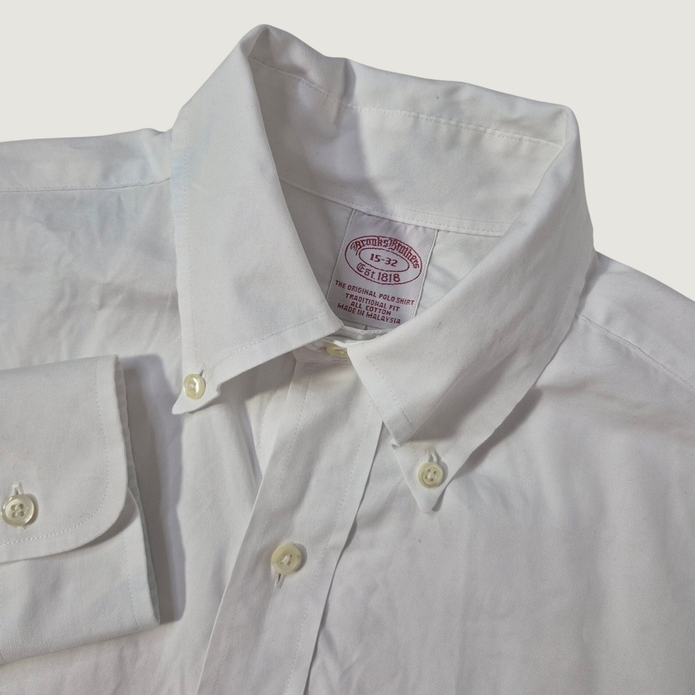 Brooks Brothers Button Down Shirt Mens 15-32 Traditional Fit White Cotton Oxford
